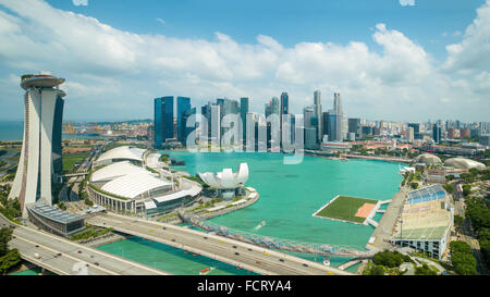 Aerial view of marina bay in Singapore city with nice sky Stock Photo