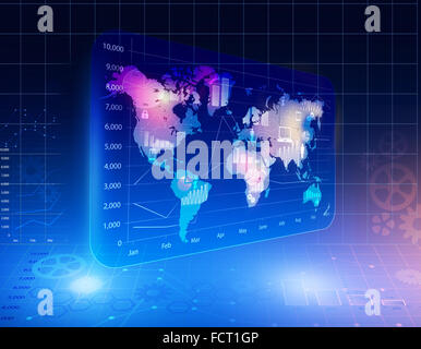 abstract background with chart of screen icons and world map. Stock Photo