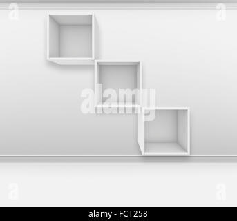 Blank white shelves. 3d render on the background of gray wall Stock Photo