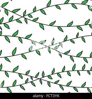 illustration seamless background of climbing stemmed plants with green leaves Stock Vector