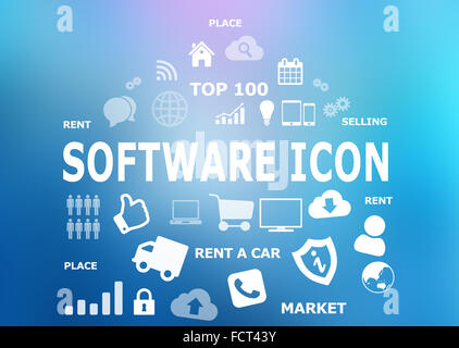 software diversity icons on blue background. Content creation tool. Stock Photo