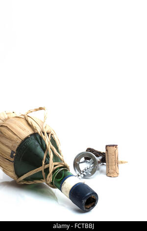 old italian wine bottle on white Background Stock Photo