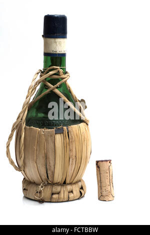 old italian wine bottle on white Background Stock Photo