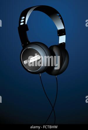 Hi-tech sound headset on a blue background . Stock Vector