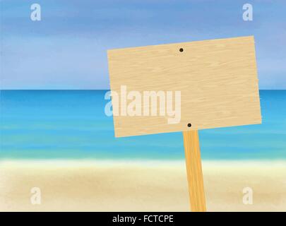 Blank Wooden Sign on the Beach Stock Vector