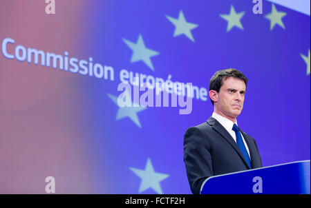 Brussels, Belgium, on 18/03/2015: French Prime Minister Manuel Valls at the European Commission Stock Photo