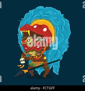 Vector Illustration of African Tribe Shaman with Spear and Skull Cartoon Character Stock Vector