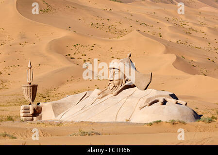 China, Inner Mongolia, Badain Jaran desert, Gobi desert, Gengis Khan statue, Mongol emperor Stock Photo