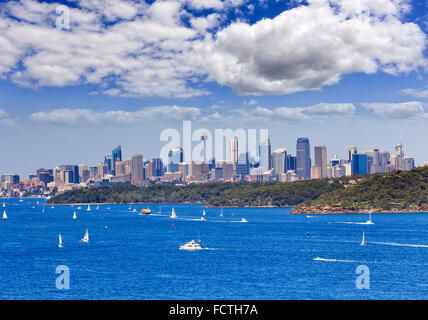 Australia Sydney city CBD distant view across harbour from North HEad on a sunny summer day Stock Photo
