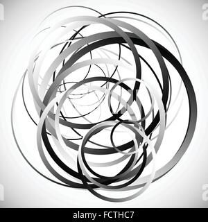 Random intersecting circles, rings. Abstract monochrome, grayscale vector element. Stock Vector