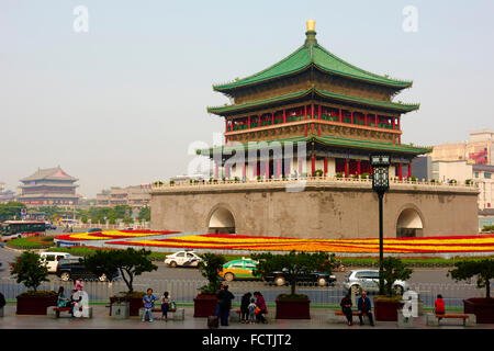 China, Shaanxi province, Xian, Bell Tower,  dating from 14th century rebuilt by the Qing in 1739 Stock Photo