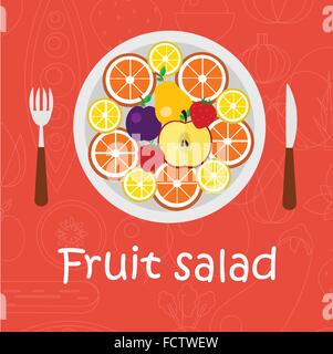 Healthy food flat objects fruits and vegetables background vector ...