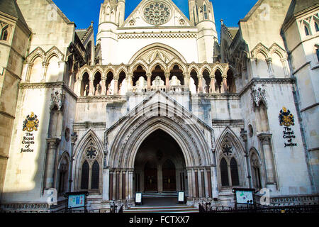 The Royal Courts of Justice in Fleet Street, Strand, London. The building accommodates the High Court and the Court of Appeal. Stock Photo
