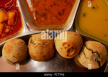 Traditional Rajasthani food dal-bati and Kurma, Pushkar fair, Rajasthan, India Stock Photo