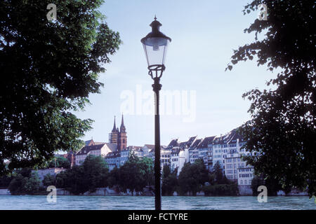 CHE, Switzerland, Basel, view from the district Kleinbasel across the river Rhine to the old part of the town with the cathedral Stock Photo