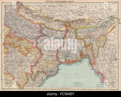 INDIA NORTH-EAST NEPAL & BHUTAN: Bengal Bihar Orissa Assam Sikkim, 1924 map Stock Photo