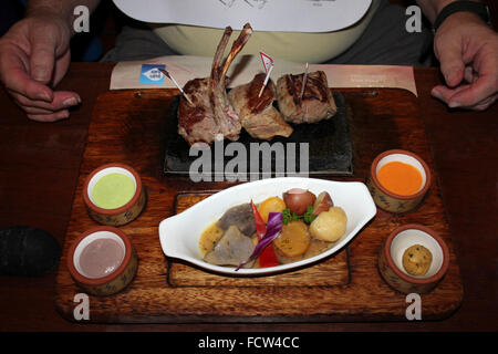 Traditional Three Meats Dish Served In A Restaurant In Arequipa, Peru Stock Photo