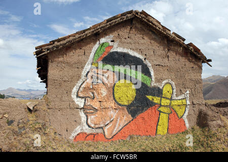 Movimiento Regional Inka Pachakuteq Slogan Painted On Rural House For Candidate In Local Elections, Cusco Region, Peru Stock Photo