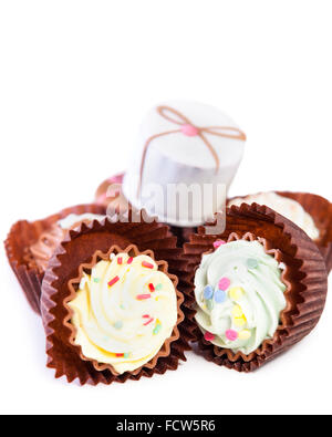 Variety of handmade luxury chocolate pralines isolated on white background  Model Release: No.  Property Release: No. Stock Photo