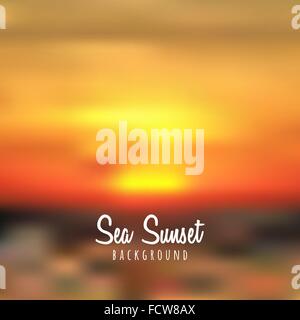 vector orange colored sea sunset sky blurred realistic landscape background Stock Vector