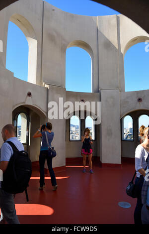 Observation platform within Coit Tower on Telegraph Hill, San Francisco, California, USA Stock Photo