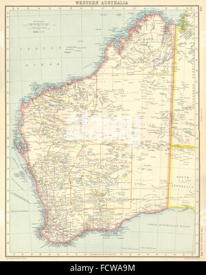 WESTERN AUSTRALIA: showing land districts & goldfields. BARTHOLOMEW, 1924 map Stock Photo