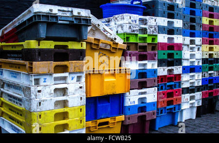 Empty Fish Crates, Leigh on Sea Stock Photo