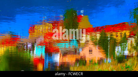 Reflection in water. Abstract background with bright colored spots Stock Photo