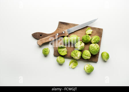 Fresh raw Brussels sprouts isolated on a white background. Stock Photo