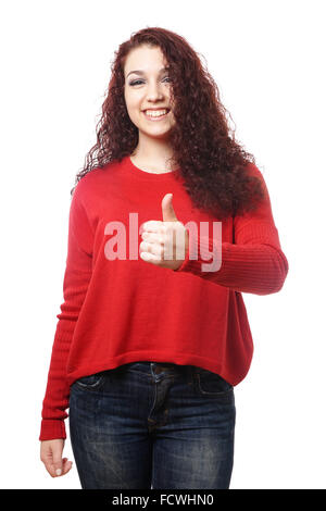 young woman giving thumbs up Stock Photo