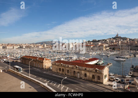 Old Port city view of Marseille, France from Fort Saint-Jean Stock Photo