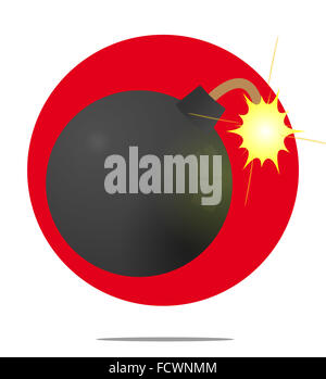 Illustration of a bomb with red circle background Stock Photo