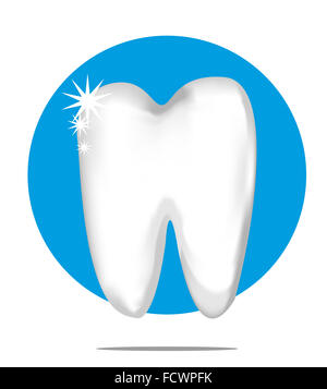 Illustration of a white tooth with blue circle background Stock Photo