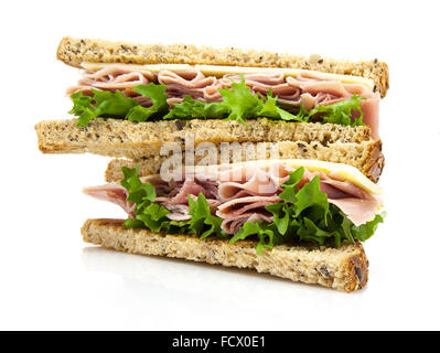 Fresh cut sandwich with ham, cheese and salad Stock Photo