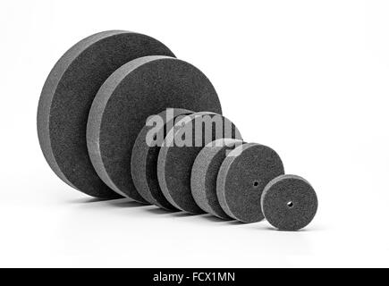 Grinding and polishing wheels on white background Stock Photo