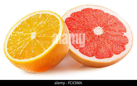 half of orange and grapefruit isolated on the white background. Stock Photo