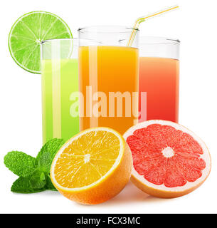 mix of fruit juices isolated on the white background. Stock Photo