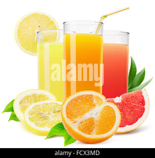 mix of fruit juices isolated on the white background. Stock Photo