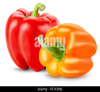 red and yellow peppers isolated on the white background. Stock Photo