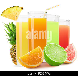 mix of fruit juices isolated on the white background. Stock Photo