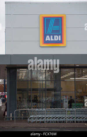 Aldi budget supermarket store retail food shop. Stock Photo