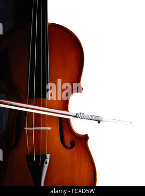 Still-life of violin and bow with white background, London, England, United Kingdom Stock Photo