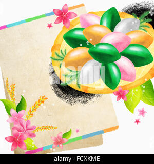 Traditional Korean holiday, Chuseok with rice cakes and flowers Stock Photo