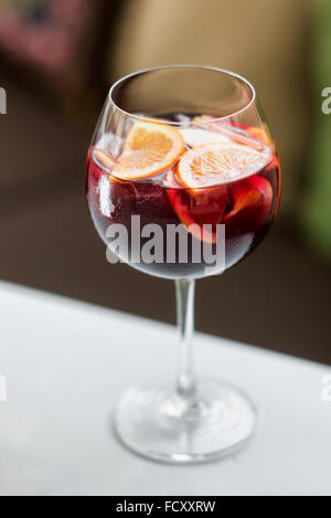 glass of sangria spanish traditional red wine cocktail drink Stock Photo