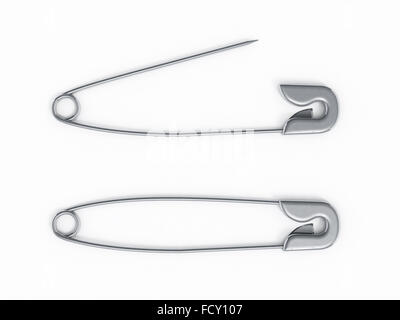 Open and closed safety pin isolated on white background Stock Photo