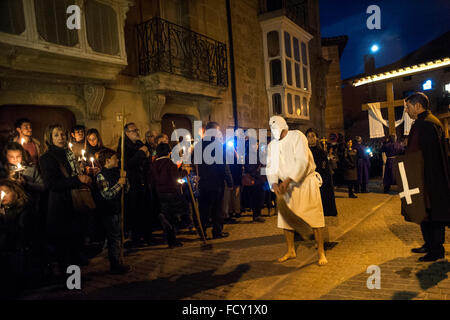 The 'Picados' through the streets of the town of San Vicente de la Sonsierra (larioja) during nighttime procession Stock Photo