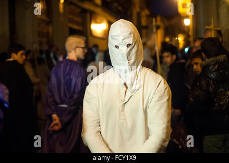 portrait of  one 'The picaos' through the streets of the town of San Vicente de la Sonsierra while whipping Stock Photo