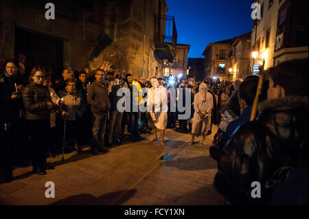 Two of 'The Picados' through the streets of the town of San Vicente de la Sonsierra (La Rioja) during nighttime procession of th Stock Photo