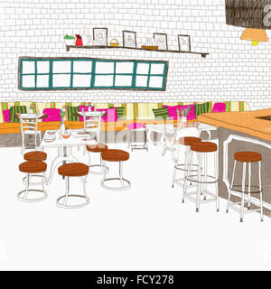 Sketching illustration representing cafe inside Stock Photo