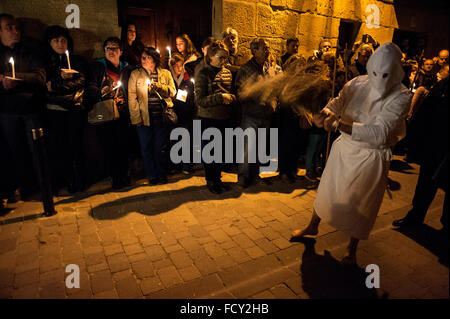 'The Picados' through the streets of the town of San Vicente de la Sonsierra (La Rioja) during nighttime procession of the holy Stock Photo